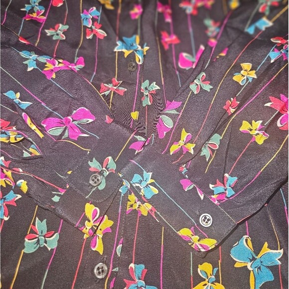Vintage Coronel 100% Silk Black Bow Long Sleeve Button-down Blouse Size M - Picture 3 of 7